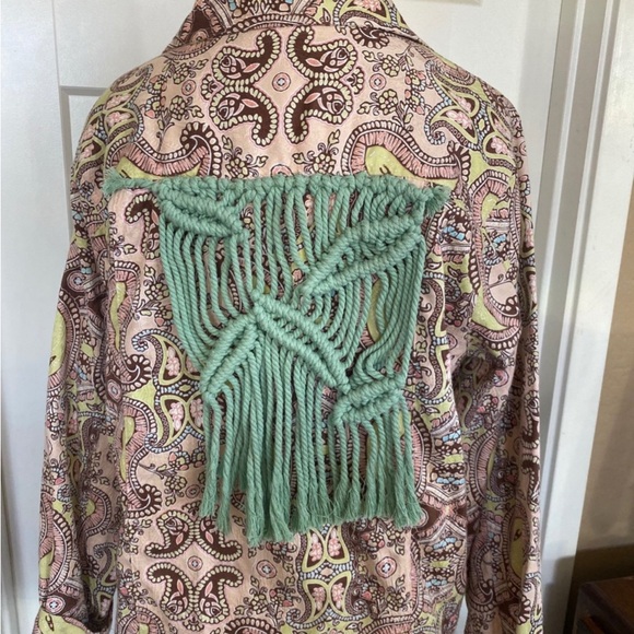 Kenneth Too One-of-a/kind floral hand sewn leaf pattern macrame design jacket L - Picture 1 of 5